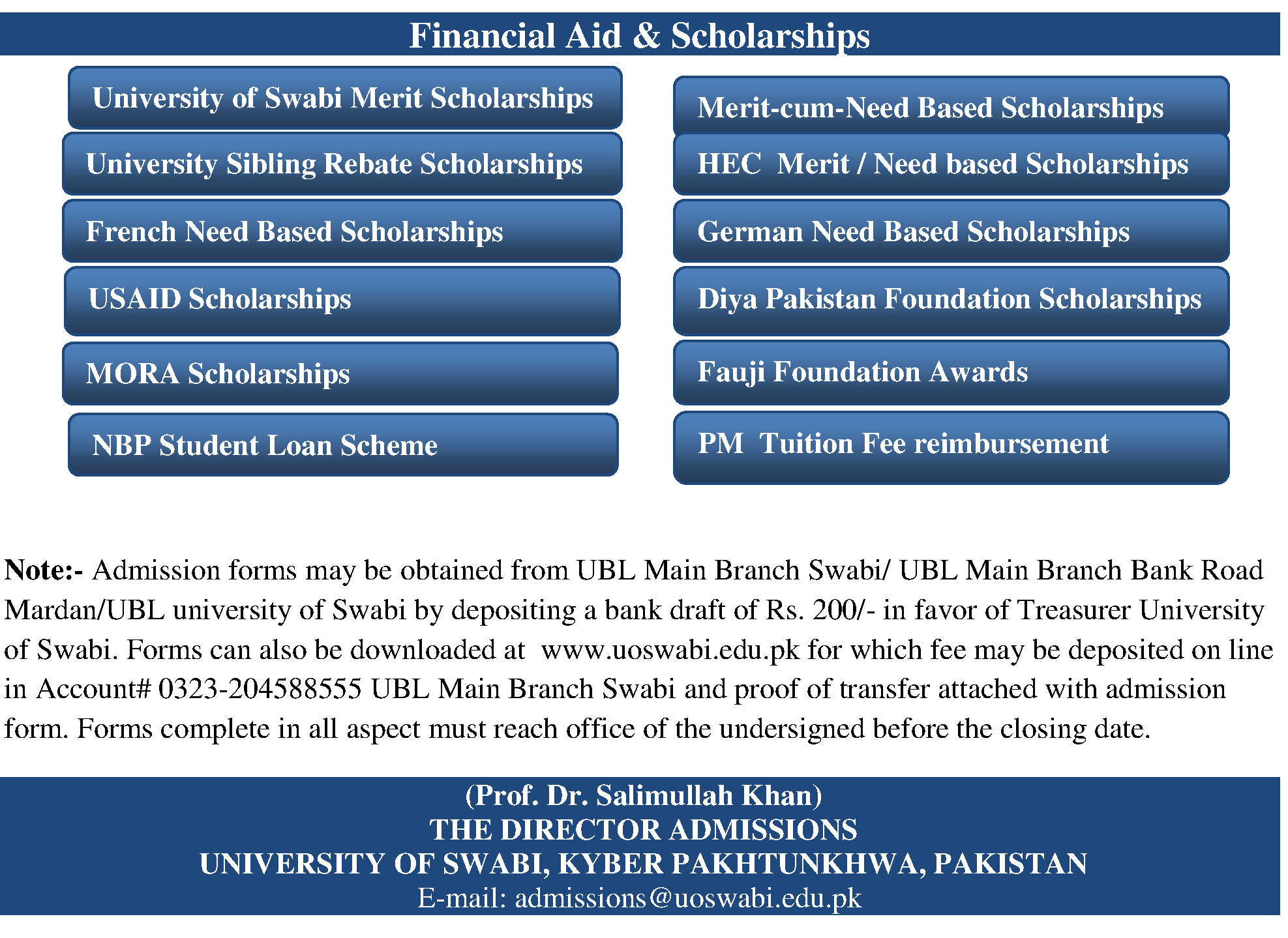 ADMISSION NOTICE BS (Hon) Fall-2014 and Pharm-D programs