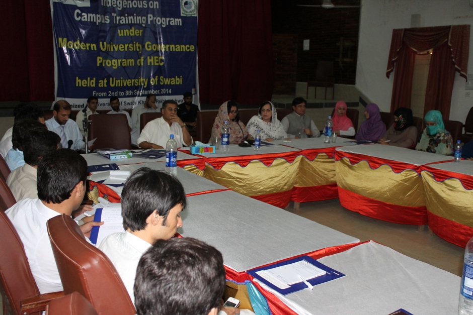 Professor Dr. Razia Sultana, Vice Chancellor SBBWU addressing the participants of Indigenous-on-Campus Training Workshop under Modern University Governance Program of HEC on sep 02, 2014.